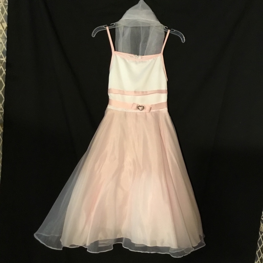 Pink and White organza fabric A-Line dress